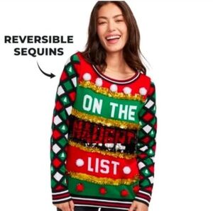 Tipsy Elves Women's Naughty or Nice Reversible Sequin Christmas Sweater NWT 3XL